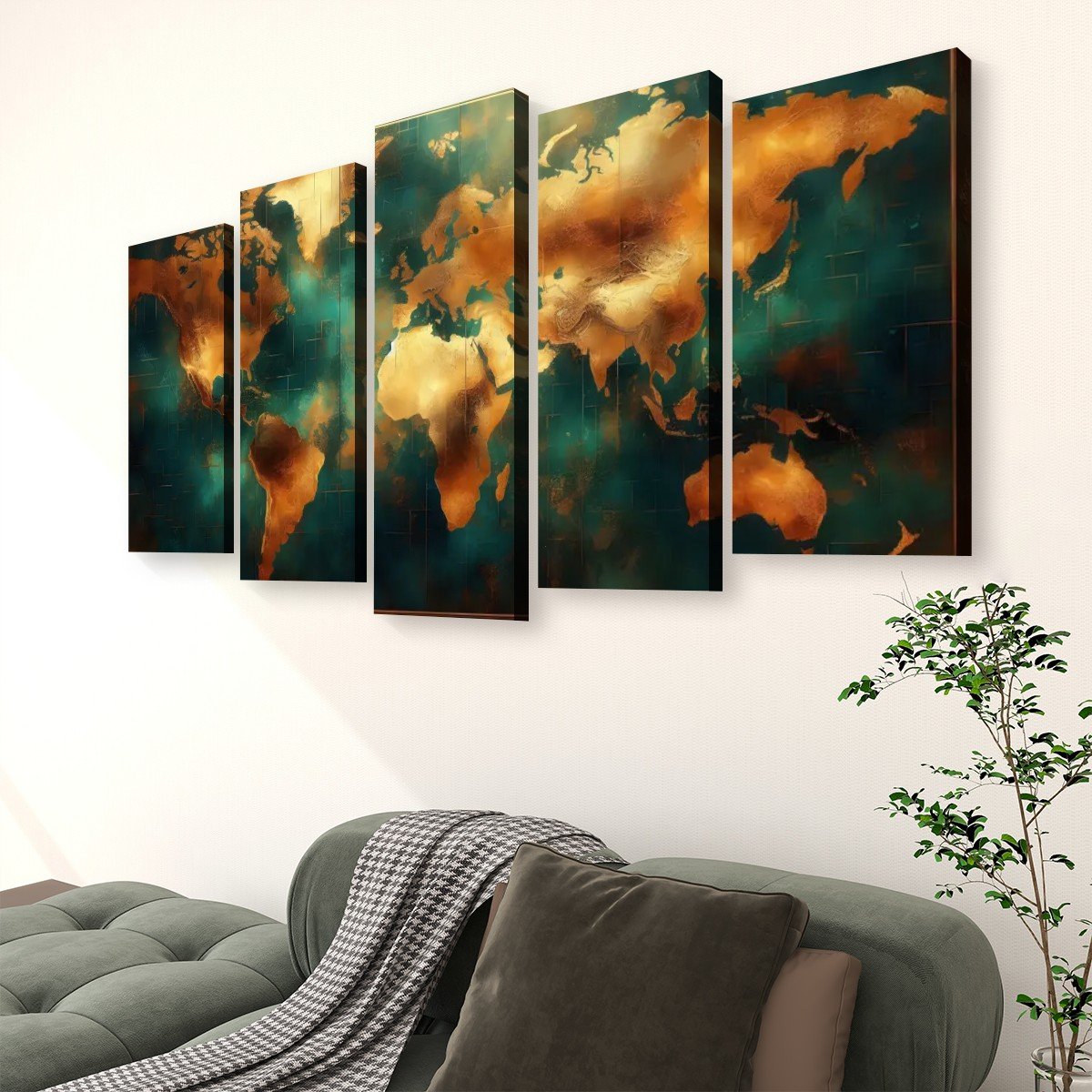 tableau carte du monde vintage salon coté