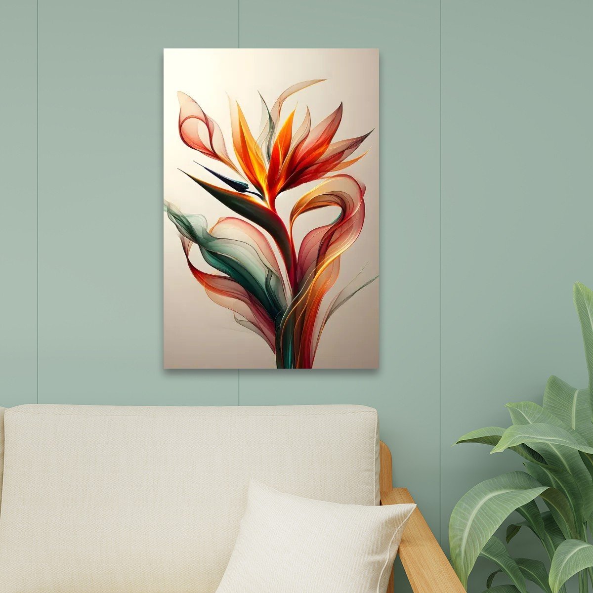 tableau fleurs feuilletées salon