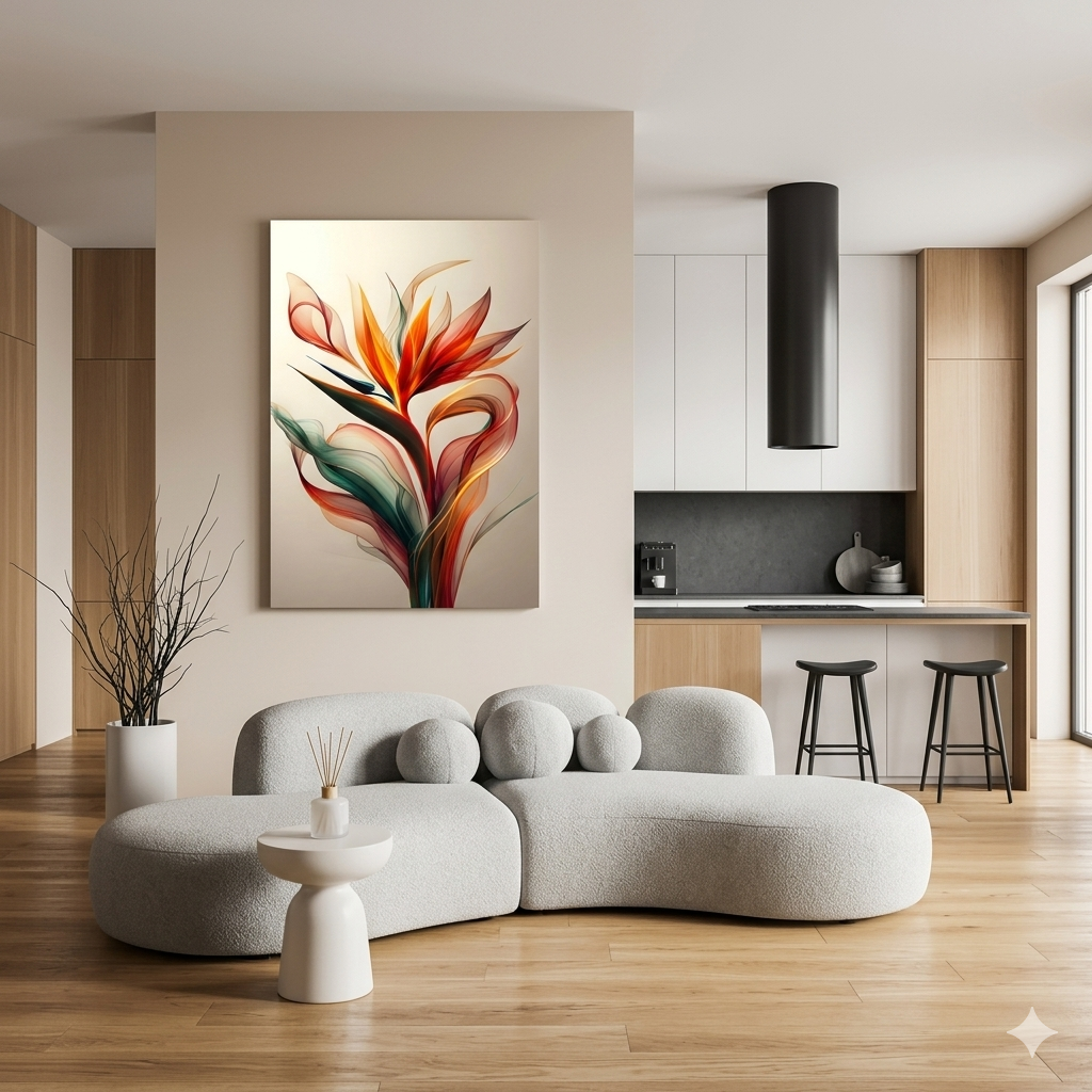 tableau fleurs feuilletées salon moderne piece de vie