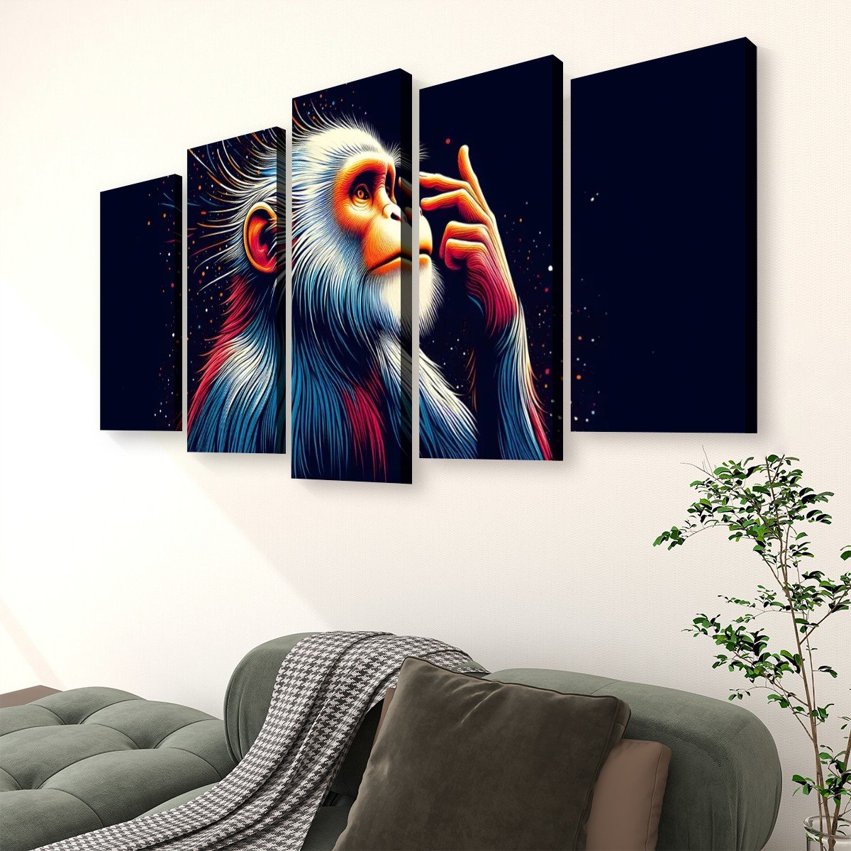 tableau singe artistique 5 toiles